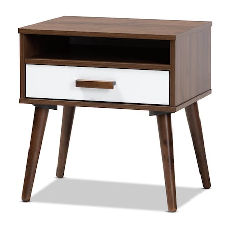 Baxton Studio Quinn White and Walnut Finished 1-Drawer Wood End Table 159-9852